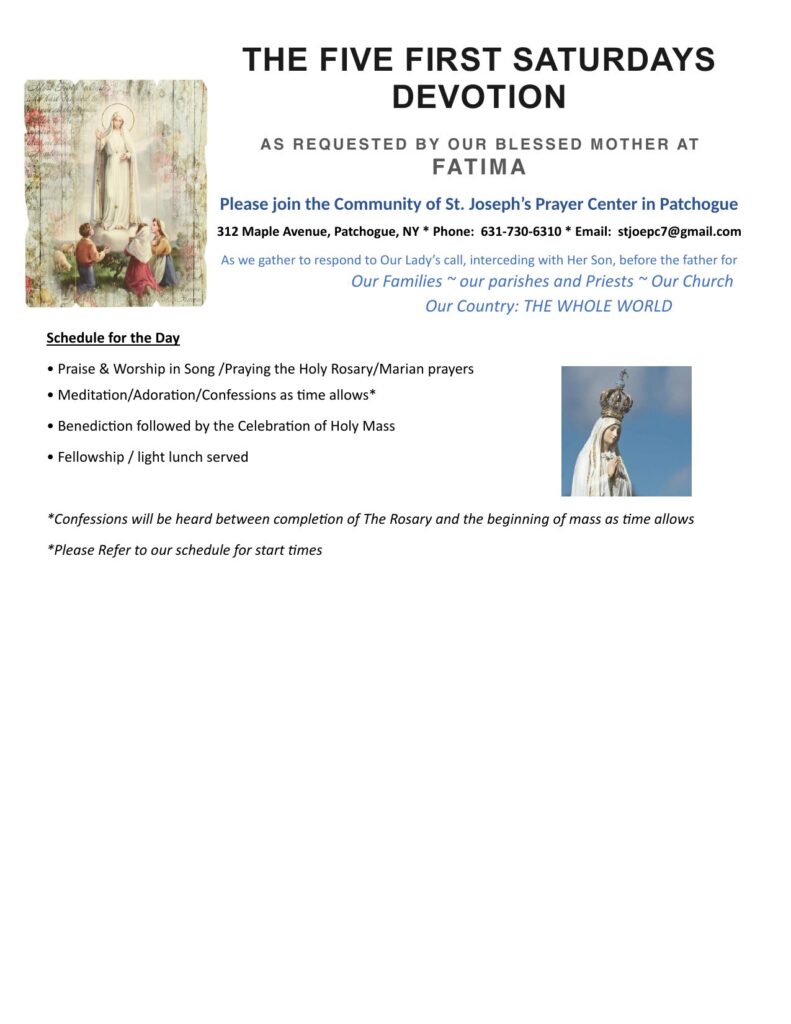 Flyer for the Five First Saturdays Devotion